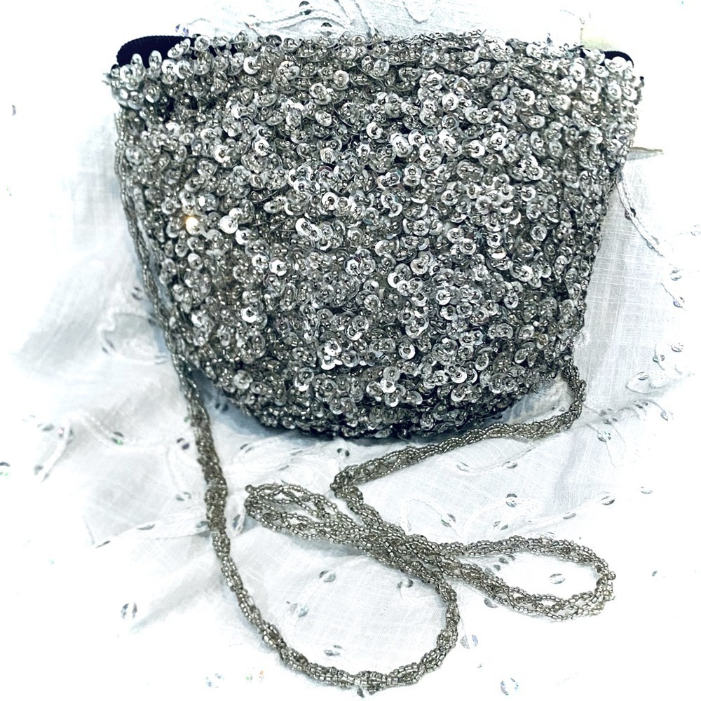 Handcrafted Silver Bead and Sequin Formal Bag - Phone Confirmed New with Tag.